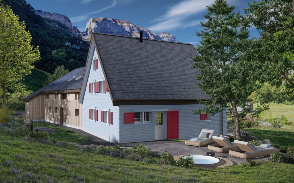en Öserige ist ein exklusiv saniertes Bauernhaus mit Boffi-Interieur, Weinkeller und Sauna